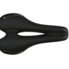 Black bicycle saddle with a central cut-out, labeled "Iron Maiden" and "ninety one" on a white background.