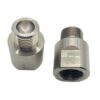 Two 19mm solid spacers with threaded ends, one labeled "l" and the other labeled "r," isolated on a white background.