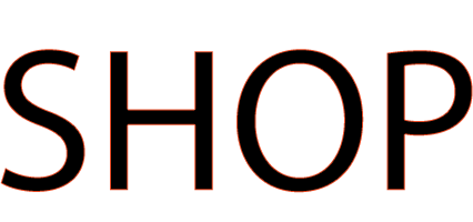 The word "shop" in bold uppercase letters with a vivid orange background.
