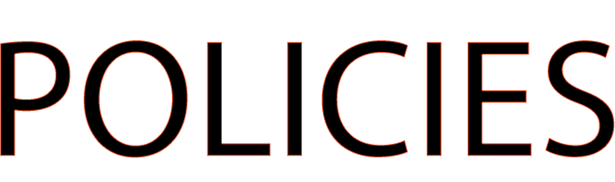 Image of the word policies in bold, uppercase letters, colored orange against a white background.